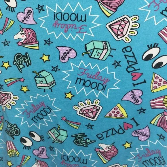 Fabkids Turquoise Doodle Print T-Shirt Dress XXL Girls 14/16 - Picture 3 of 4